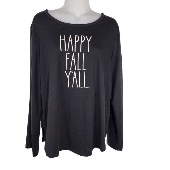 Rae Dunn Womens Graphic Tee T Shirt Siz Large Happy Fall Ya’ll Black Long Sleeve - Picture 1 of 7